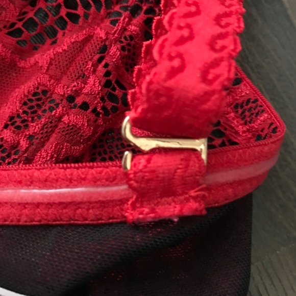 La Vie en Rose Lace Push Up Bra 36C Red Black Bow - Picture 7 of 9